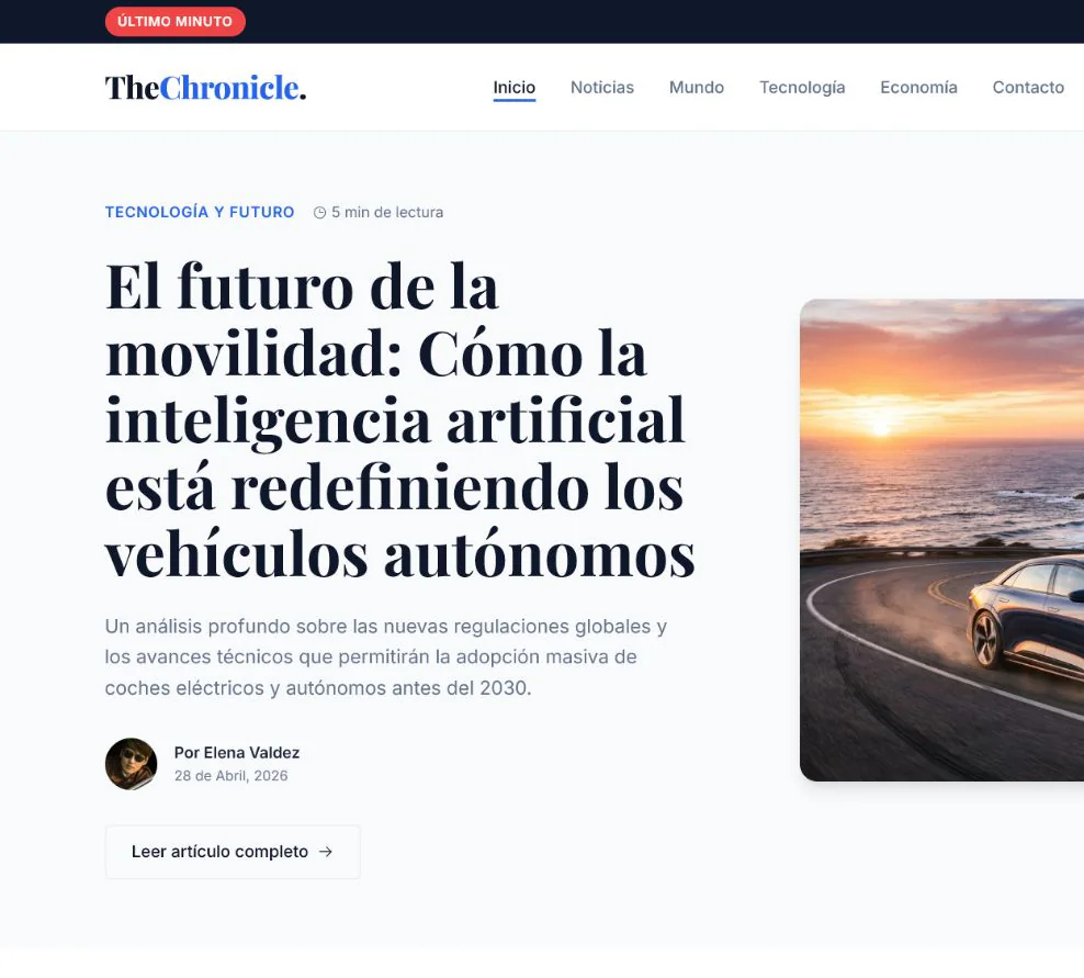 Captura real del portal editorial The Chronicle